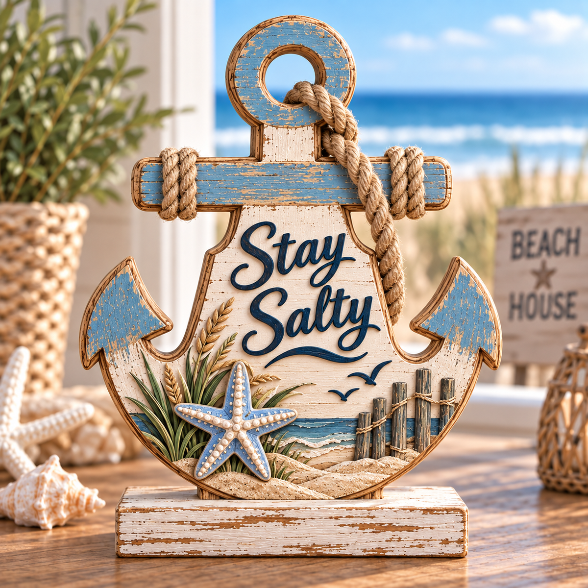 Stay Salty coastal wood decor